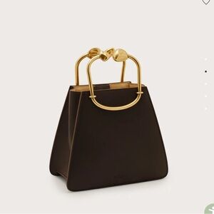 Cult Gaia Maxine Luwak Dark Brown Leather Tote with Gold Handles- Sold out